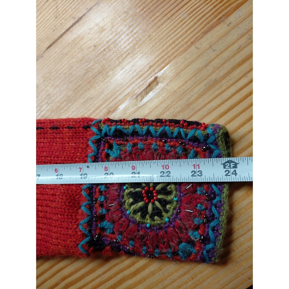 EUC Icelandic Designs Toggle Knit Crochet Cardigan Sweater Alpaca Wool  M Orange - Picture 10 of 12